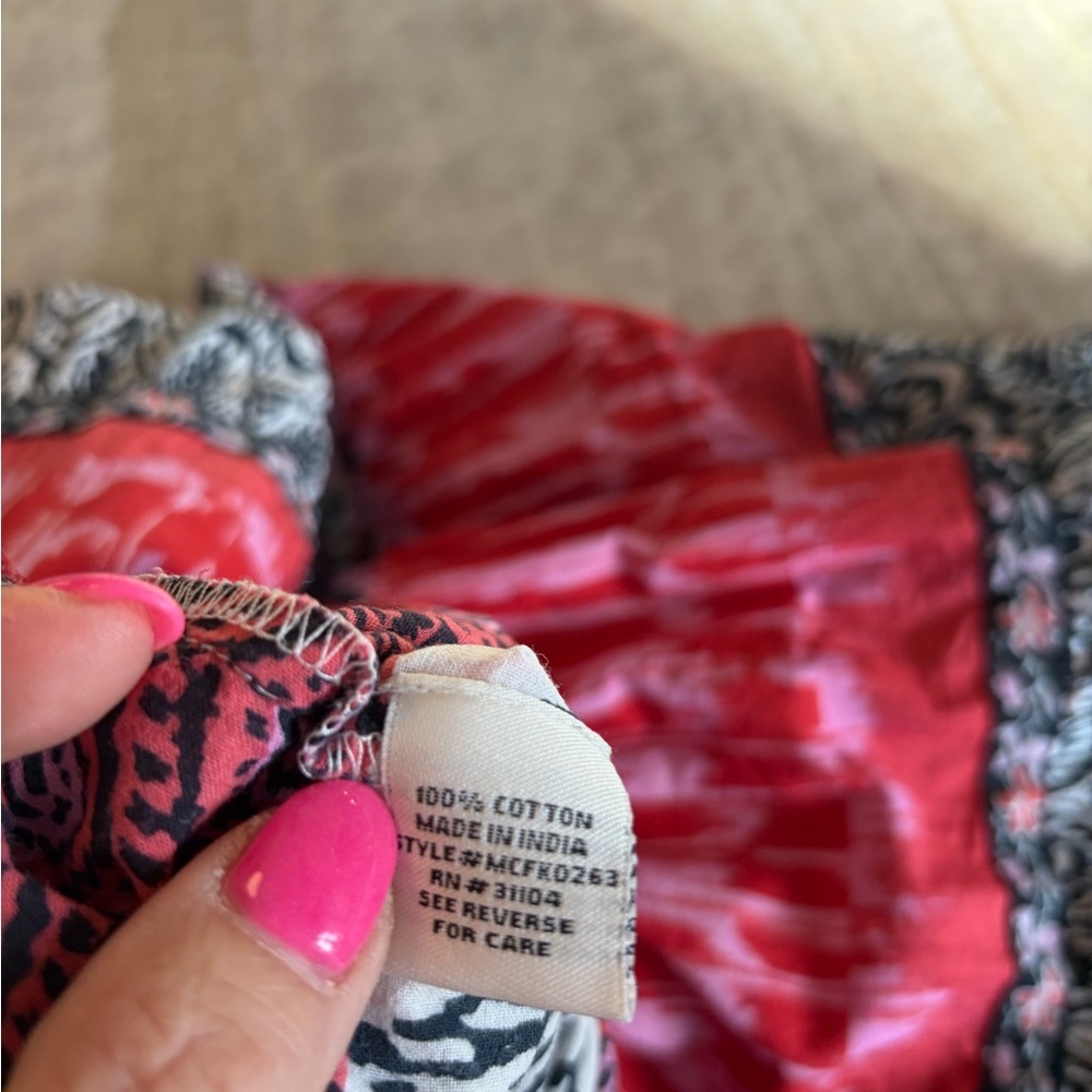 Kim Rogers Boho Tiered Cotton Maxi Skirt Red Black White Size M - Picture 5 of 5